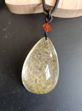 天然水晶  发晶水滴吊坠项链