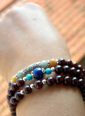 泰银马赛克天然青金石多圈手链