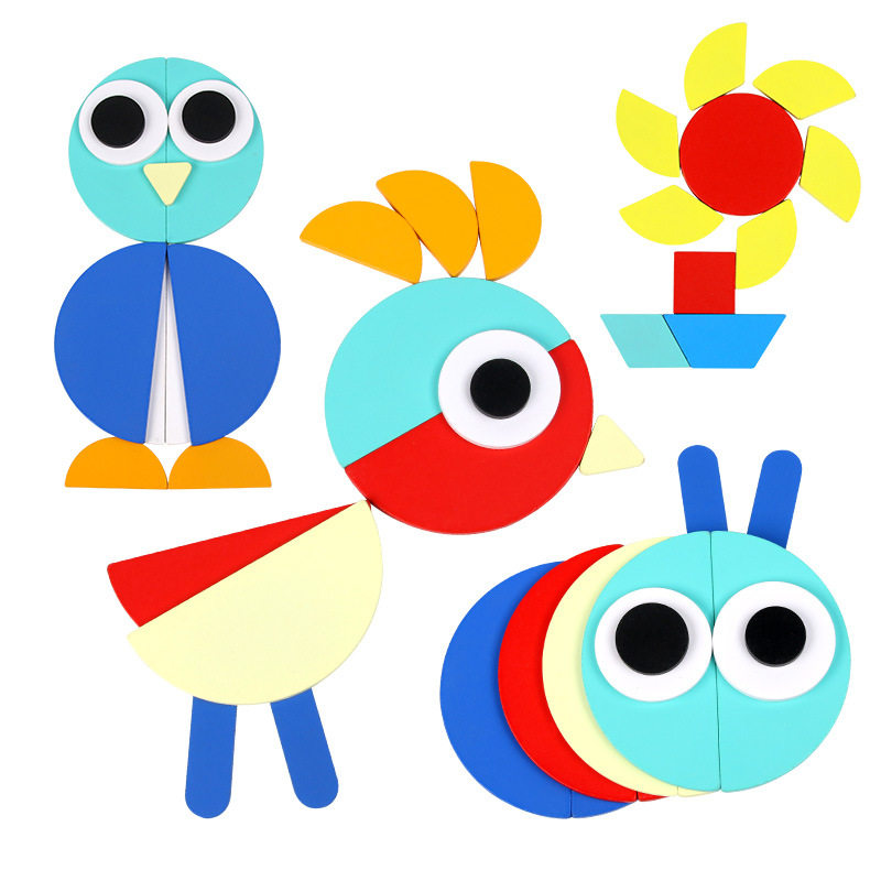 160粒盒装创意拼图 儿童早教趣味动物形状七巧板拼图拼板木质玩具