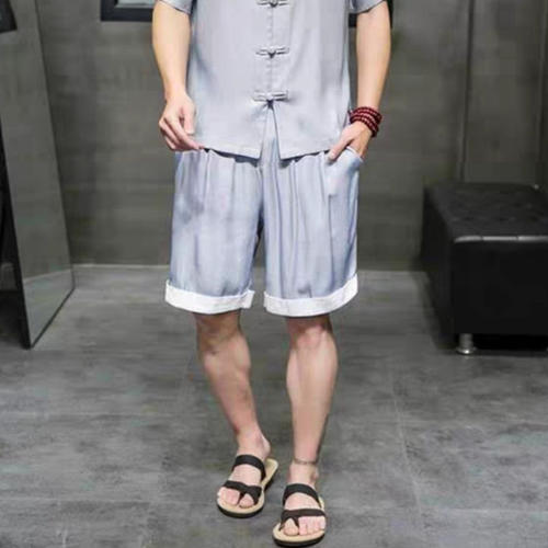 24C9B2夏季垂坠感丝滑运动短裤男士宽松时尚五分裤休闲大码大裤衩 - 图1