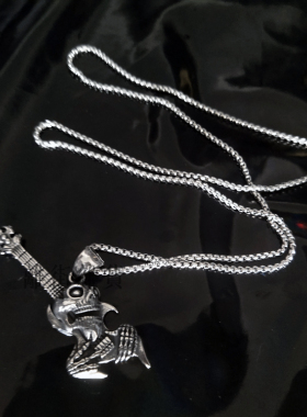 钢吊坠钛钢骷髅吉他项链金属配饰