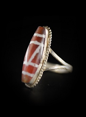 千年至纯缠丝玛瑙镶铜鎏银指环戒指