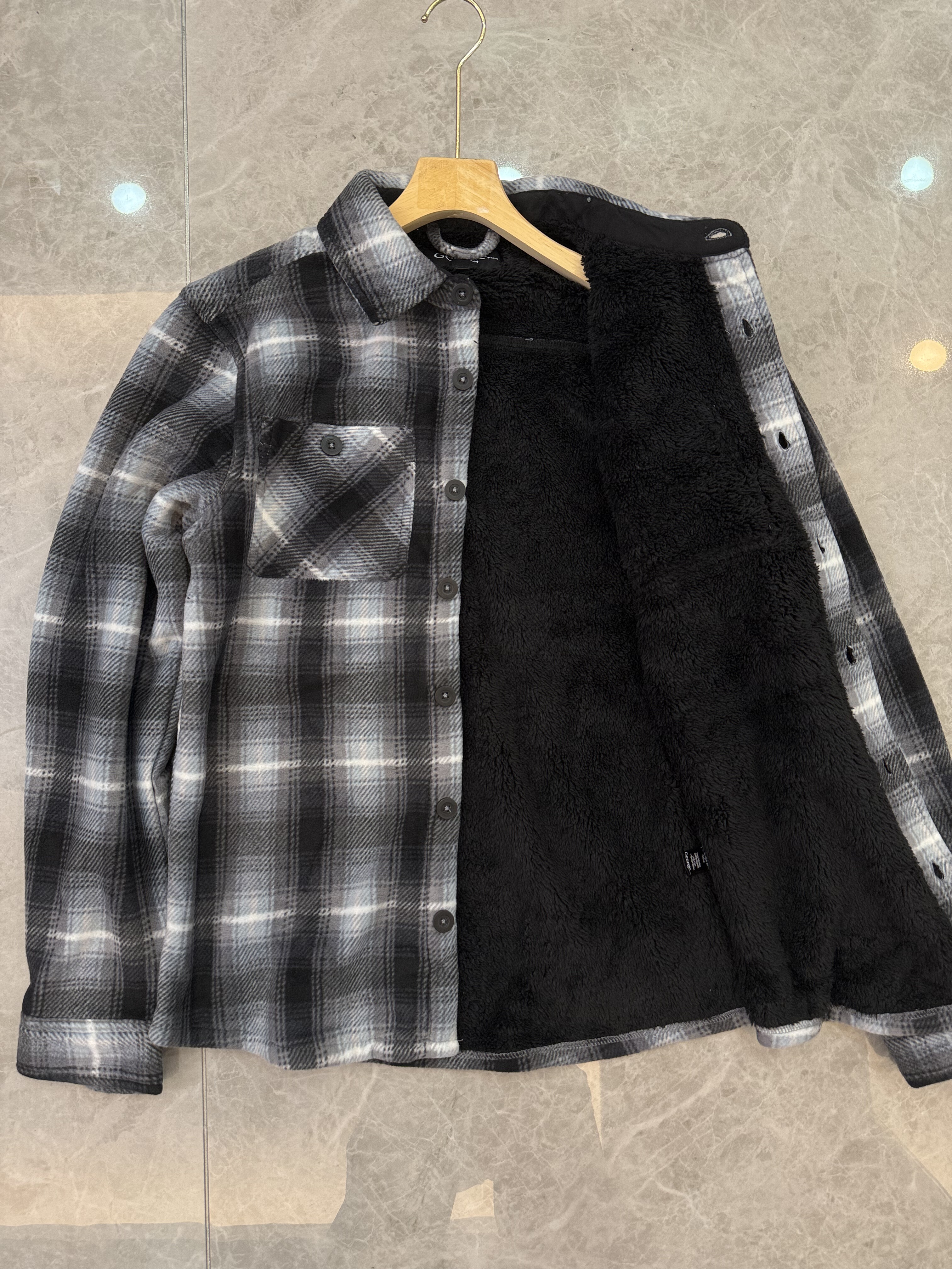 沃尔玛旗下George加绒加厚格子衬衫男秋冬羊羔绒内胆翻领衬衣外套