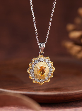 法国chrry koop拉丝工艺黄水晶紫水晶吊坠s925银镶祖母绿透灰石