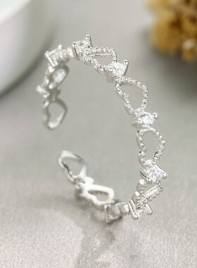 法国chrry koop925银镂空爱心锆石开口戒指女小众设计心形轻奢ins