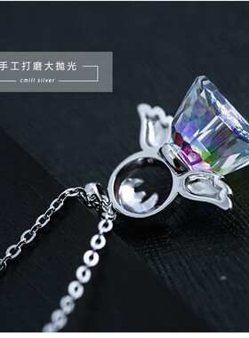 英国设计师topwhits925银项链女奥地利水晶镂空天使吊坠项链银