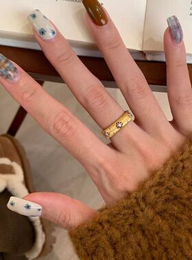 法国chrry koop年新款金色拉丝八芒星戒指中古轻奢小众高级