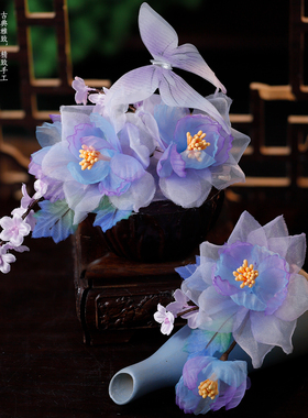 古风绢纱烫花蝴蝶花朵发饰