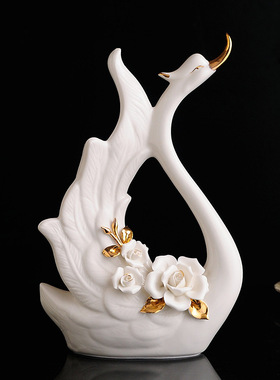 有趣琳 陶瓷天鹅摆件白瓷客厅酒柜闺蜜礼