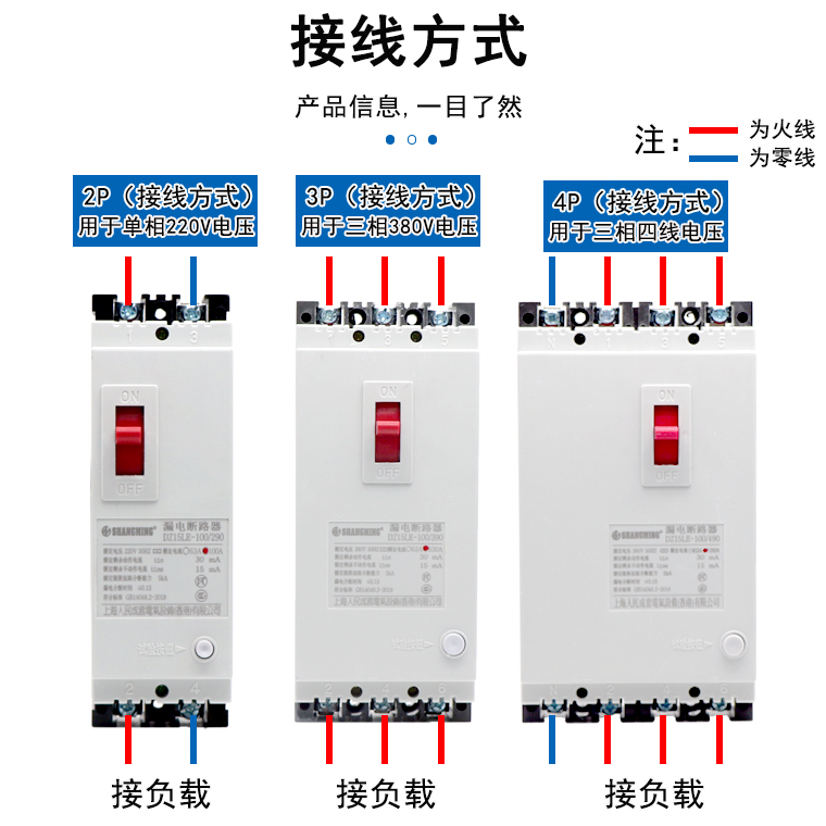 人民电气漏电保护器DZ15LE-100/4901 40A63A100A三相四线塑壳开关 - 图1