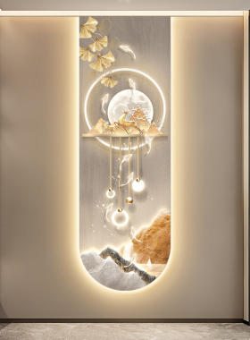 现代轻奢入户玄关装饰画麋鹿九鱼图大气过道壁画走廊尽头挂画灯画