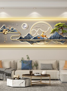 迎客松led带灯轻奢客厅装饰画沙发背景墙挂画壁画简约现代高级感