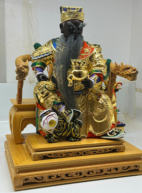 武财神赵公明香樟木雕神像