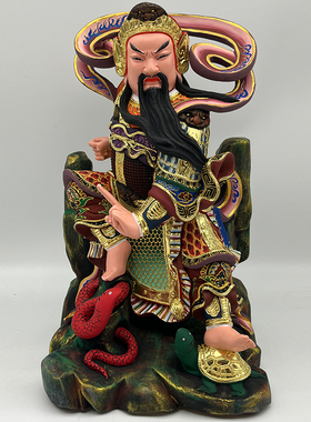 香樟木雕玄天上帝家居摆件彩绘