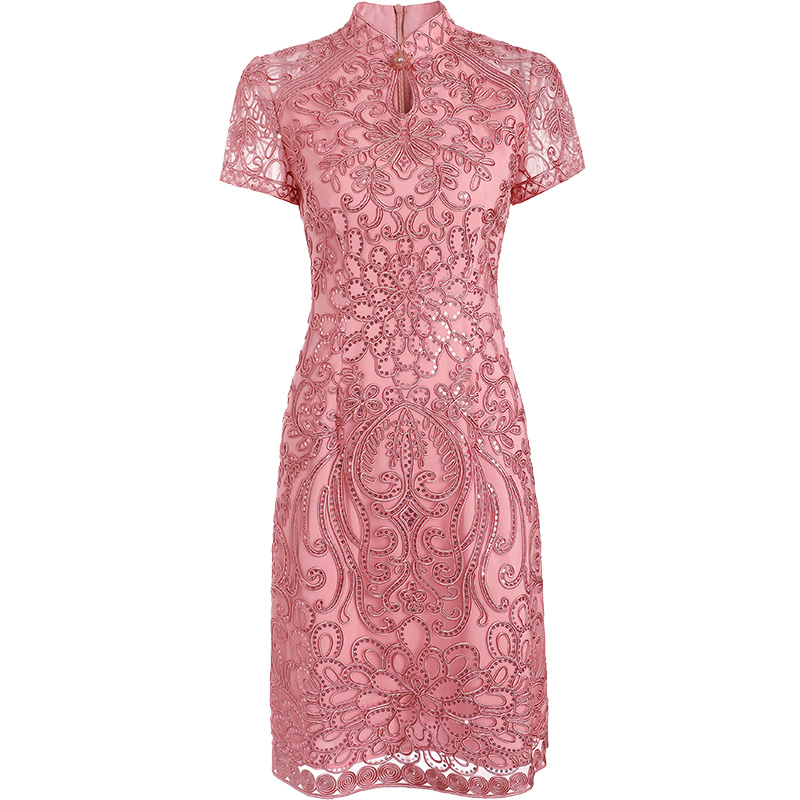 中年喜婆婆旗袍裙夏女儿婚礼妈妈装礼服岳母婚宴装高贵短袖连衣裙