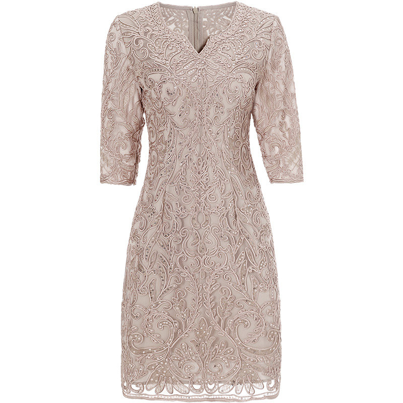 气质日常可穿妈妈装礼服2024春秋新款V领正式场合婆婆刺绣连衣裙