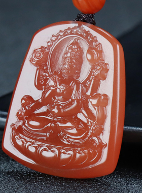 【原矿】天然南红玛瑙千手观音吊坠本命年生肖鼠守护神男女款62号