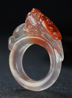 天然凉山南红玛瑙18号貔貅扳指