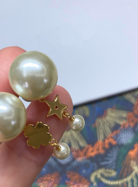 白兔家高品质！星星四叶草珍珠分体耳环钉饰品女镶钻欧美优雅闪闪