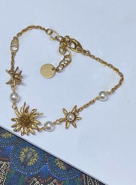 太阳花2025新款项手链女时尚轻奢气质高级感小众套装耳环百搭珍珠