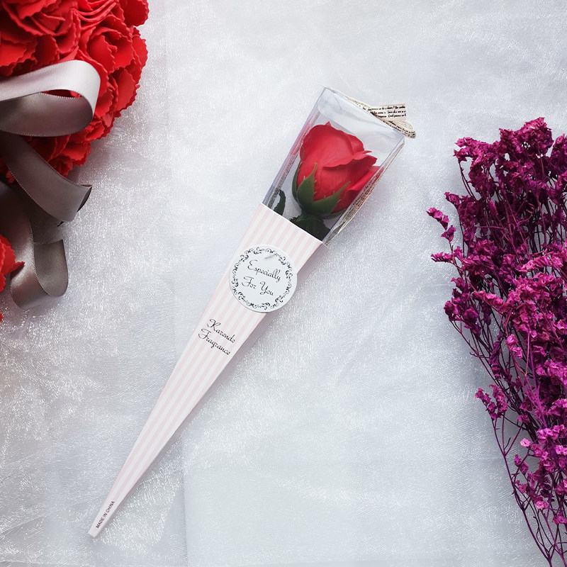 情人节礼物送女朋友老婆女生单支玫瑰手捧仿真香皂花永生干鲜花束