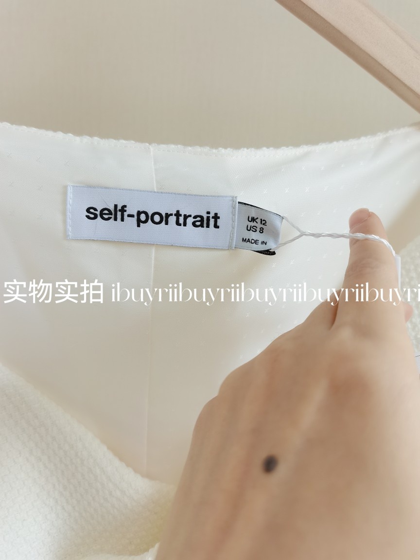 SELF PORTRAIT正品女连衣裙西装白粗花呢一字肩双排扣情人节腰带 - 图0