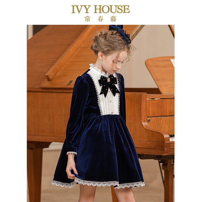 IVY HOUSE常春藤女童秋季款 高端细腻丝绒轻奢复古宫廷礼服连衣裙 - 图2