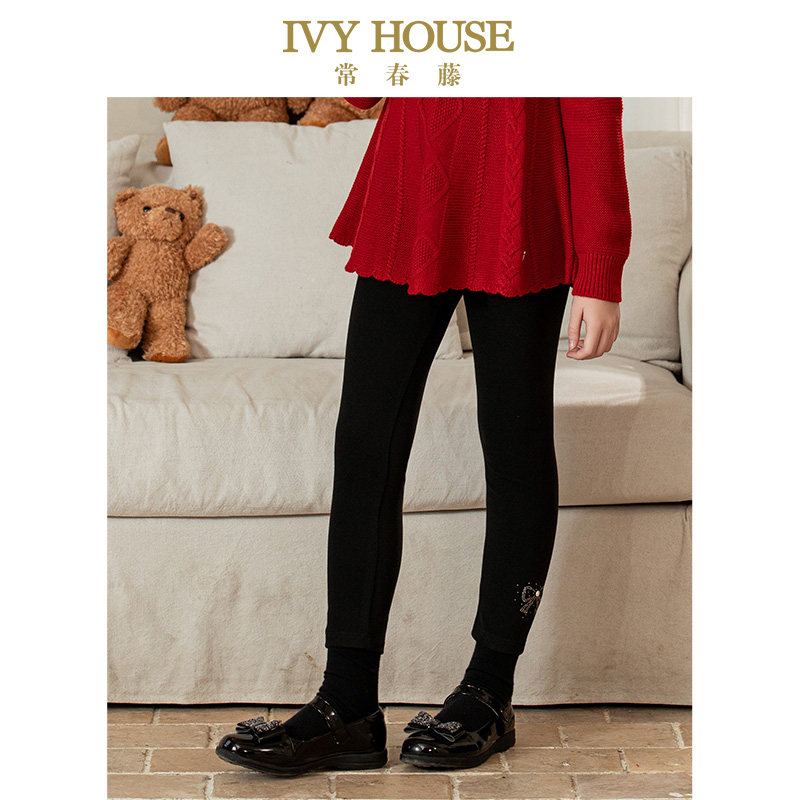 IVY HOUSE常春藤儿童装女童裤子秋季款 磨毛针织打底裤蝴蝶结烫钻,淘宝优惠券,粉丝福利购,淘宝优惠卷