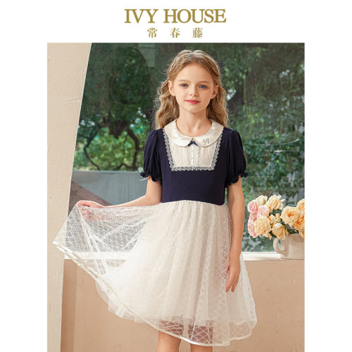 IVY HOUSE常春藤儿童装女童夏季新款 时尚学院花式前襟短袖连衣裙 - 图1