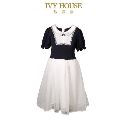 IVY HOUSE常春藤儿童装女童夏季新款 时尚学院花式前襟短袖连衣裙 - 图3