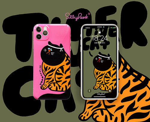 SillyPark原创设计适用于iPhone14手机壳IMD亮面精孔软壳粉色虎猫 - 图2