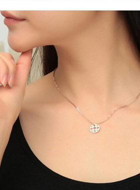 批 发洗不掉色转好运镂空铜钱币项链小众高级感气质百搭锁骨链女