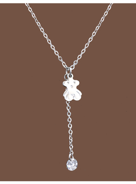 批发小熊流苏吊钻项链女款轻奢小众设计高级感毛衣链锁骨链配饰女