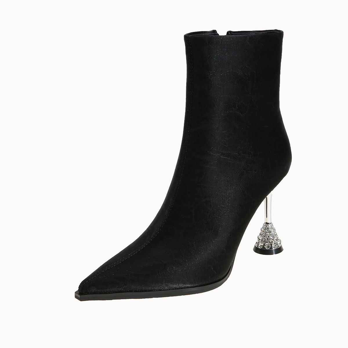 米色短靴女2025春秋新款时装靴高跟瘦瘦靴皮面尖头水钻酒杯跟百搭,淘宝优惠券,粉丝福利购,淘宝优惠卷