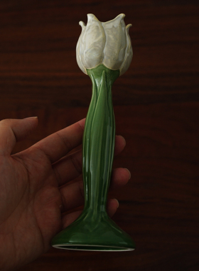 复古手工陶瓷郁金香花苞烛台
