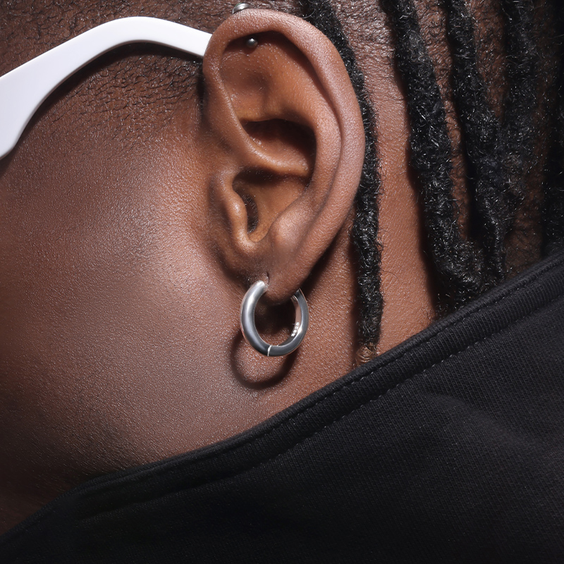 GRGR S925 Glossy Earrings 纯银素圈大耳圈男嘻哈女中号百搭耳环 - 图0
