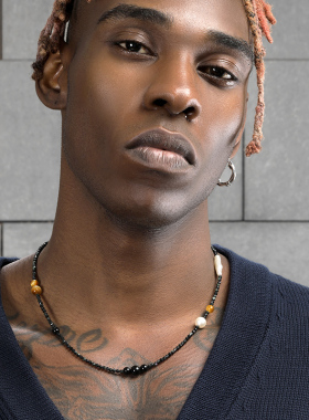 GRGR尖黑石珍珠串珠项链