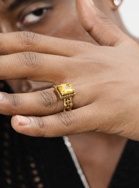 GRGR黄钻纯银做旧金色编织戒指