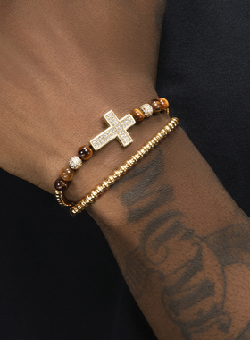 GRGR铜镀金满钻十字架抽绳手链
