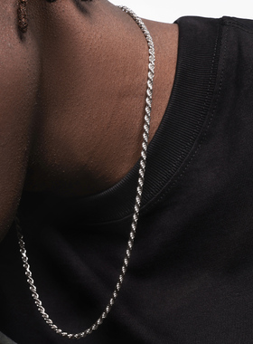 S925纯银镀白金超闪麻花链男女