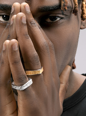 GRGR纯银方形唐草纹戒指嘻哈复古