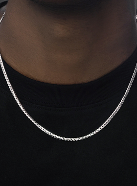 纯银银加密古巴项链男士款潮