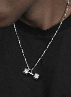 钛钢哑铃吊坠项链男钛钢