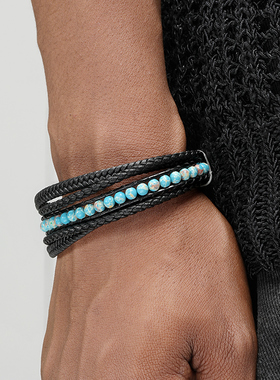 GRGR编织皮绳多层叠戴手环