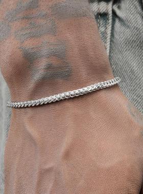 GRGR银色细古巴龙骨麻花编织手链