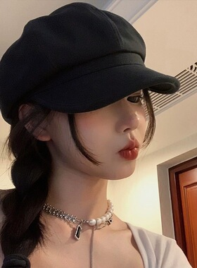 秋冬季美拉德纯色毛呢八角帽女士日常百搭显脸小时尚贝雷帽报童帽