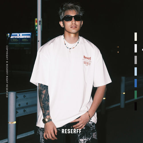 RESERFF CODE 限定主题印花短袖美式纯棉重磅宽松夏季高街情侣 - 图1