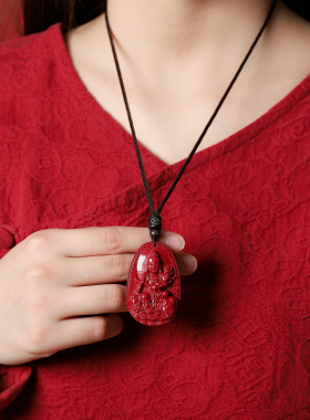 天然红晶砂原矿朱砂本命佛吊坠