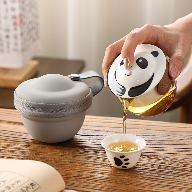 光一熊猫快客杯一壶三杯便携式旅行茶具户外喝茶装备过滤泡茶套装 - 图2