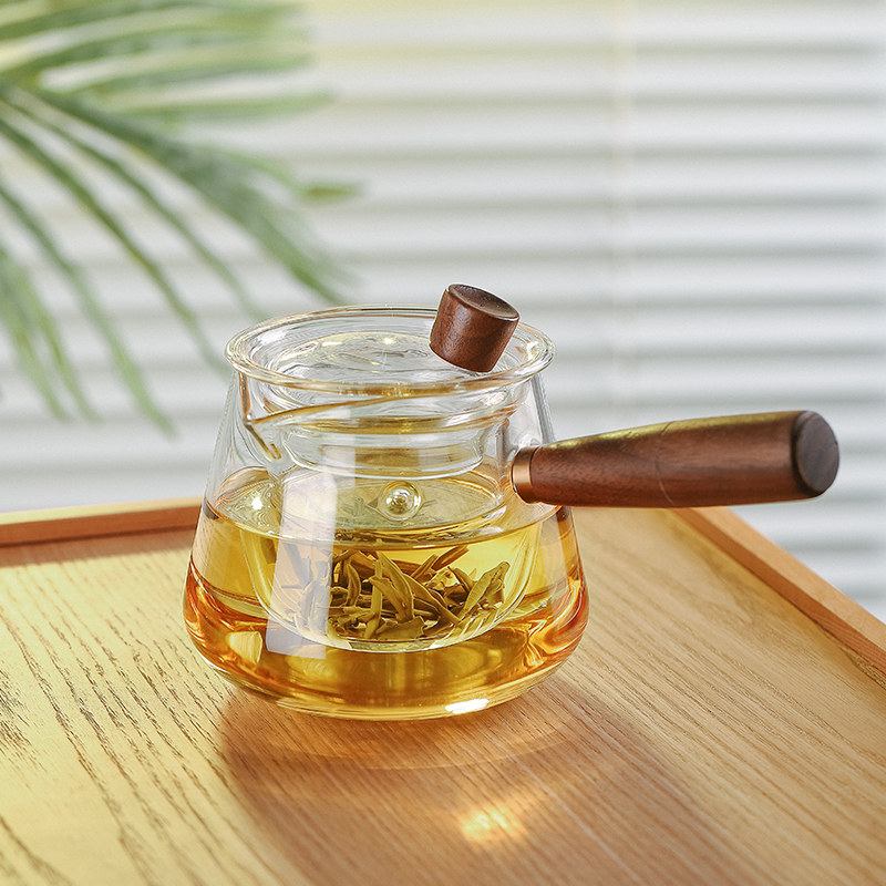 侧把玻璃煮茶壶耐高温加厚木把单壶 光一家居茶壶